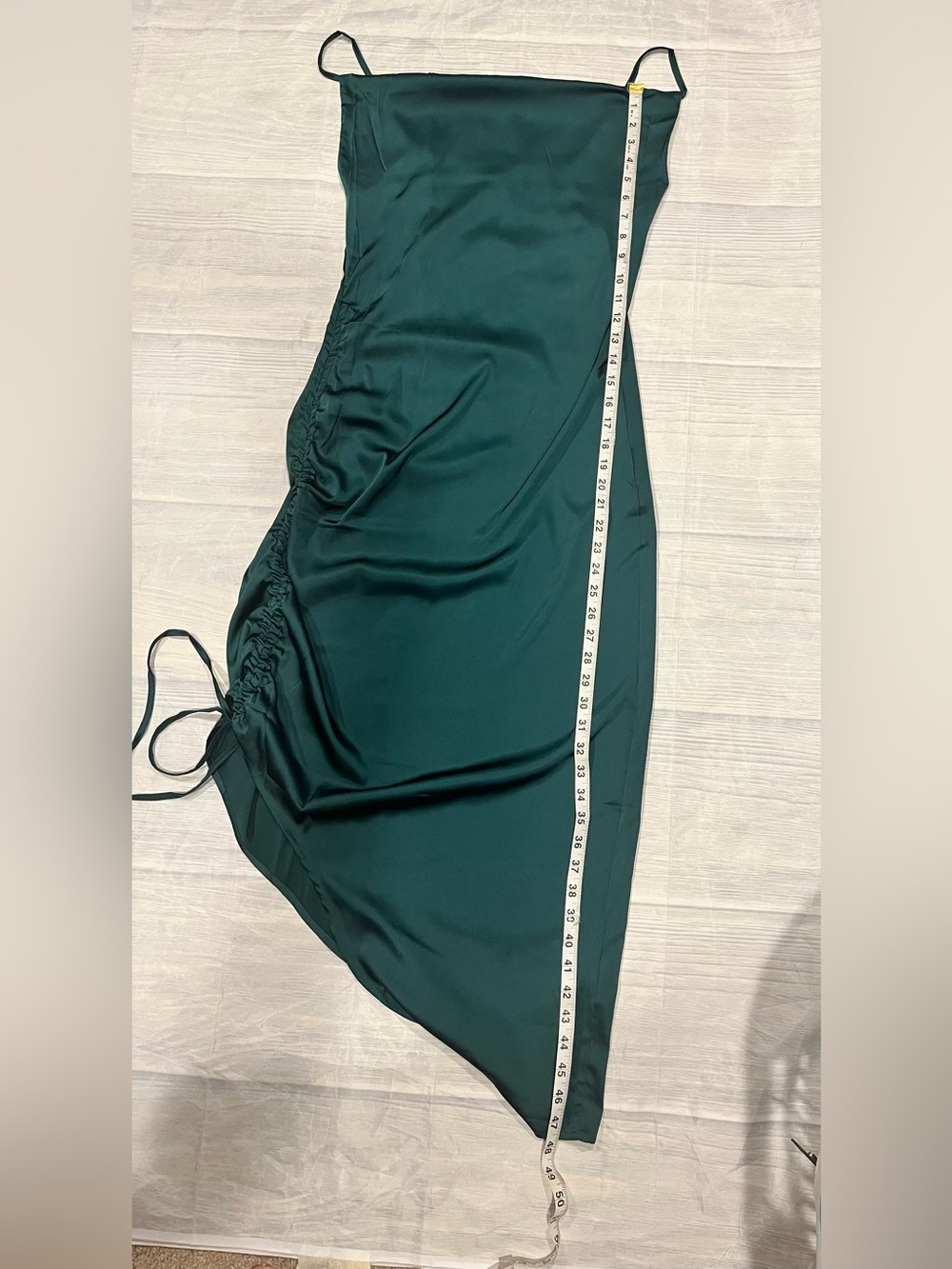 Emerald Satin Slip Dress with Side Ruching Sz M - Picture 5 of 8